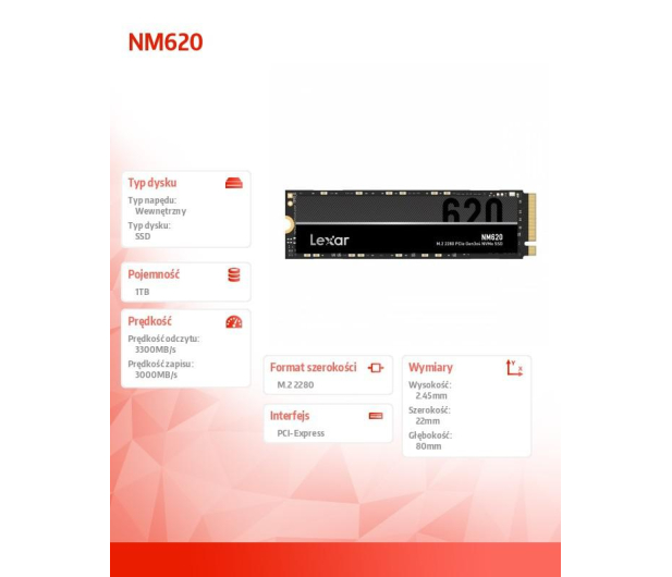 Lexar 1TB M.2 PCIe NVMe NM620 - 621625 - zdjęcie 6